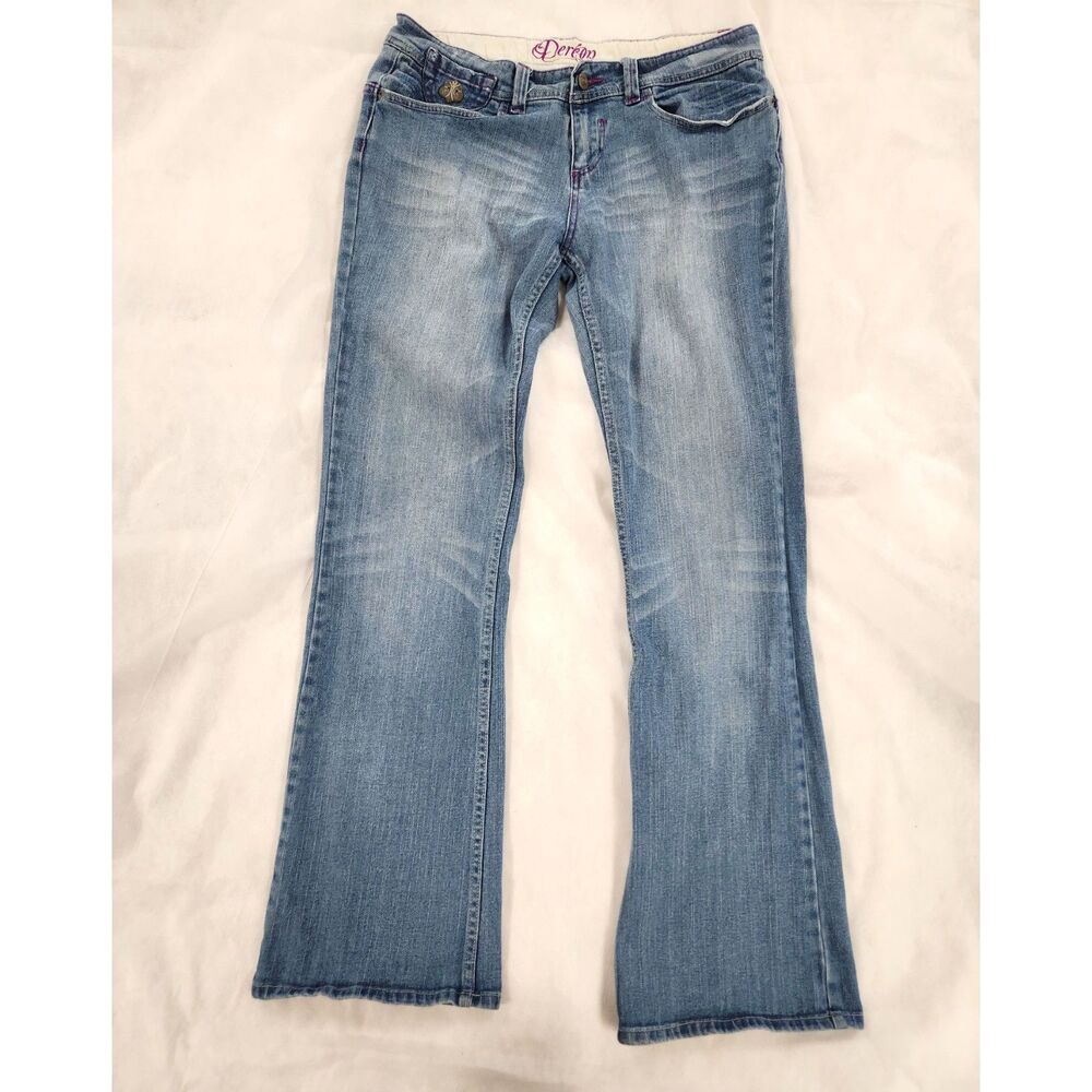 Dereon Beyonce Bootcut Y2K Jeans size 13/14 Light Wash Embroidered Logo Womens - Picture 2 of 11
